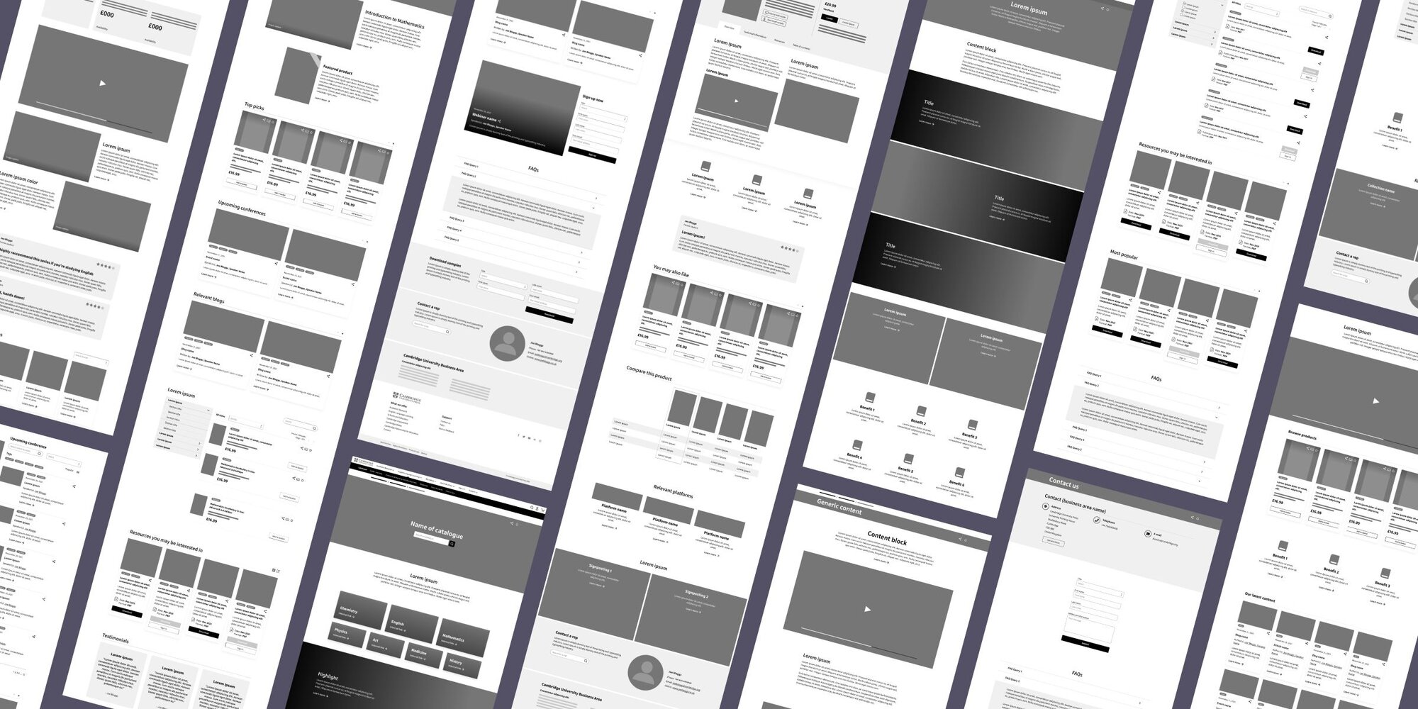 Cambridge University Press and Assessments page template wireframes